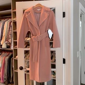 Topshop Herringbone Long-Line Belted Coat Pink